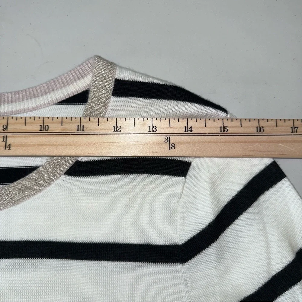 Lands End‎ Women’s Striped 100% Supima Cotton Sweater Sz S 3/4 Sleeve Metalli